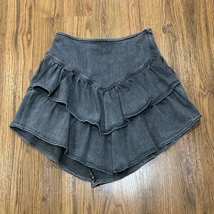 Mother Skirt The Ruffle Mini Womens 26 Faded Black Digging Up Dirt Zip Stretch